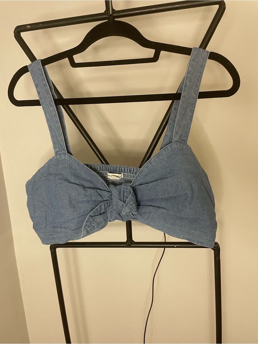 American Eagle Outfitters Light Blue Denim Tie-Front Crop Top